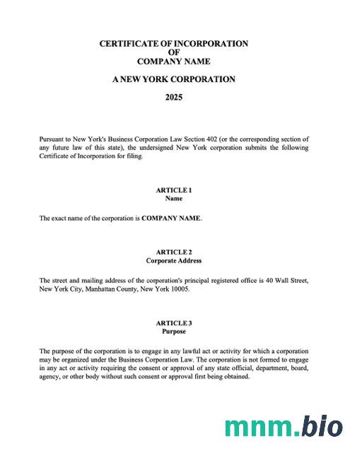 USA New York vcertyfikat of inkorporacja Word i szablon PDF, version 2